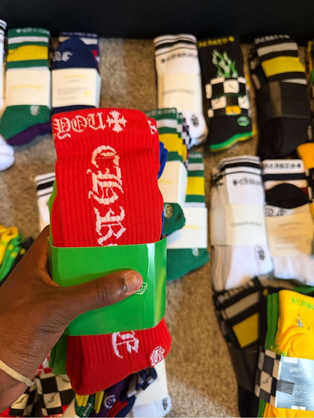 Chrome Hearts Red Crew Socks with White Script Logo